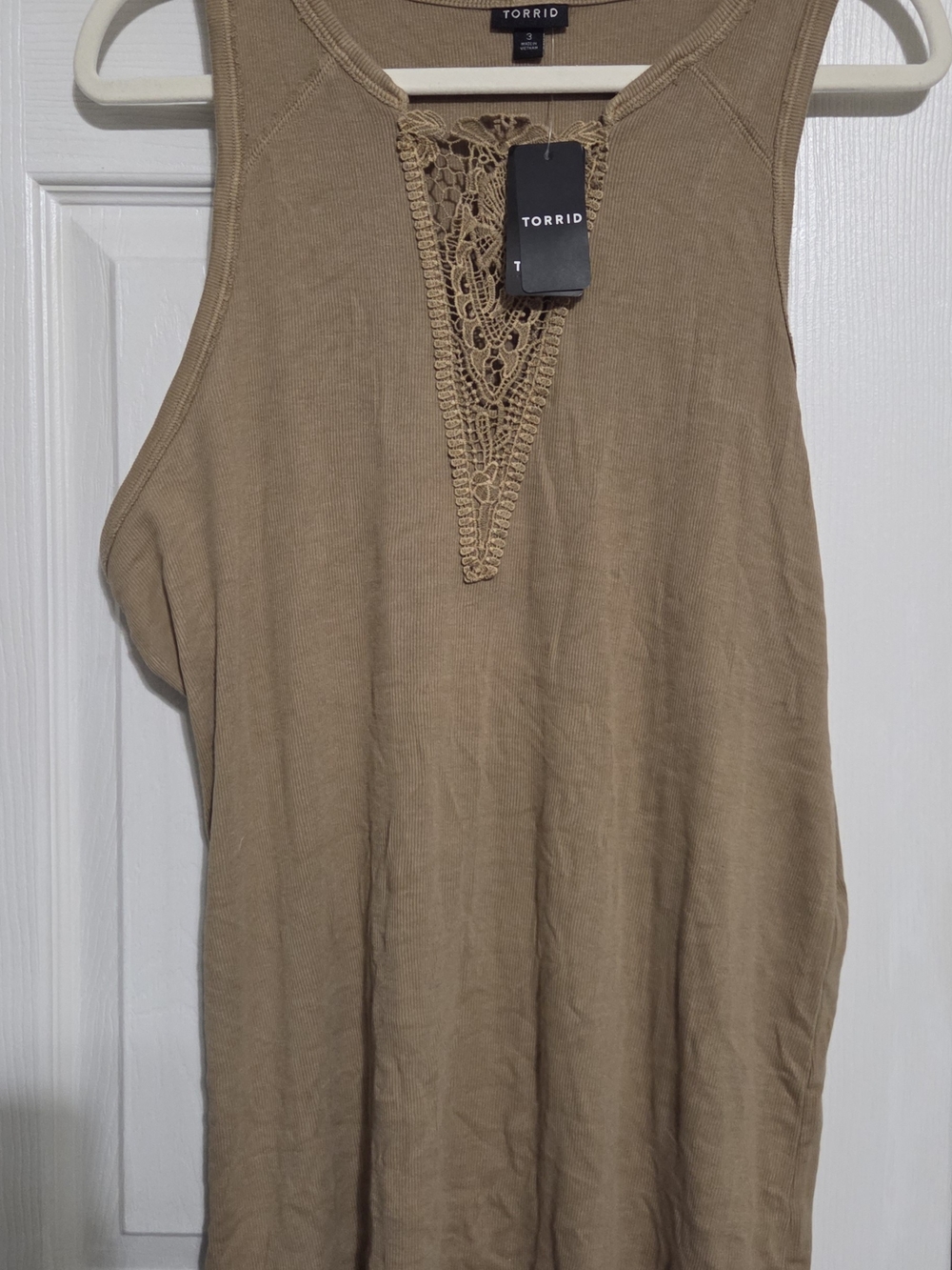 torrid tan crochet V-insert tank top